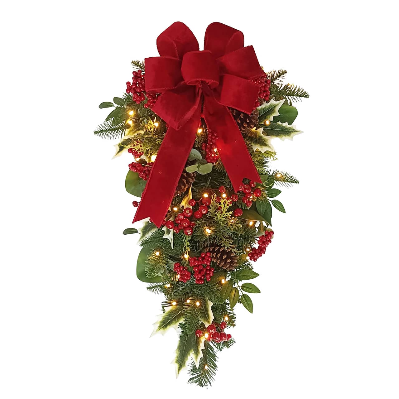 28" Battery-Operated Pre-Lit Decorated Artificial Swag with Red Bow